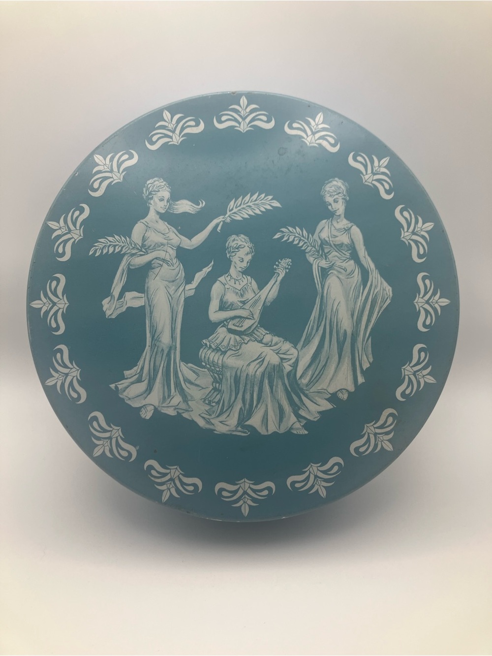 Classic Teal Decorative Wall Plaque with Neoclassical Figures